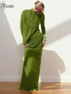 VERONA GREEN HIGH NECK RUCHED MAXI DRESS