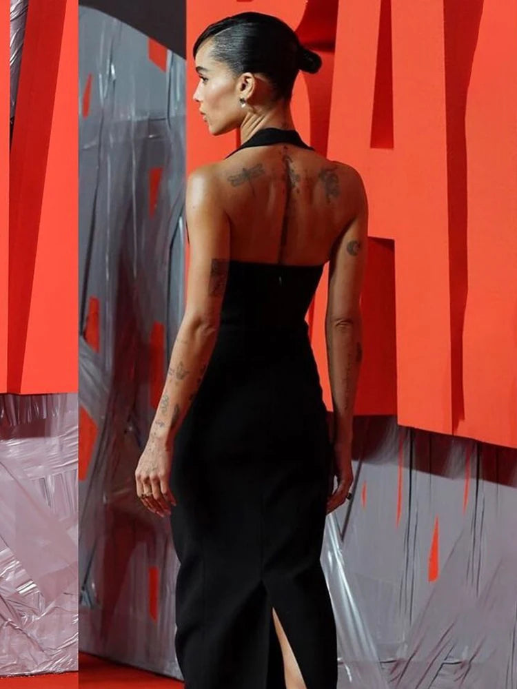 YAKAYRA BLACK HALTER BACKLESS DRESS