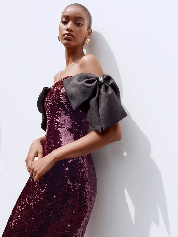 KRIS BURGUNDY SEQUIN MAXI DRESS