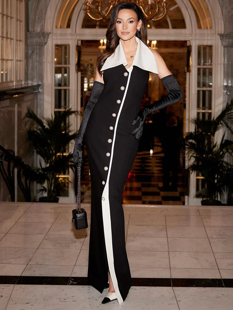 ANDA PEARL BUTTON SLEEVELESS DRESS GOWN
