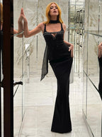 LINDA BLACK STRAPPY LONG DRESS GOWN