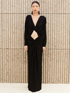 SHANAY BLACK V NECK LONG SLEEVES DRESS