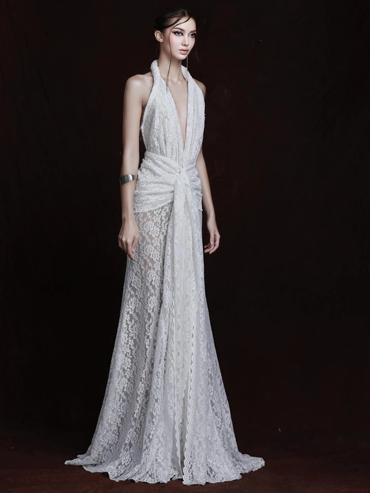 MANDY LACE HALTER MAXI DRESS