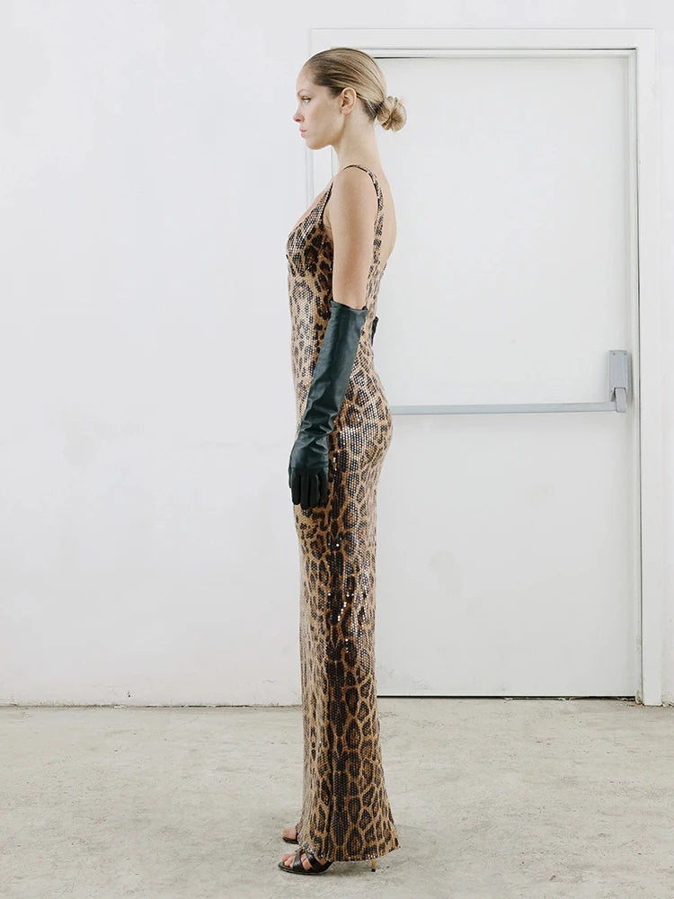 RAYANA LEOPARD SEQUIN  MAXI DRESS