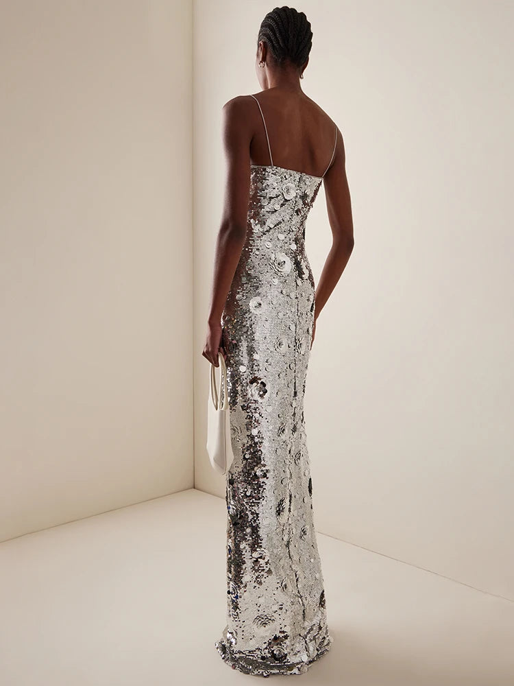 LUIS SLIVER SEQUINS DRESS