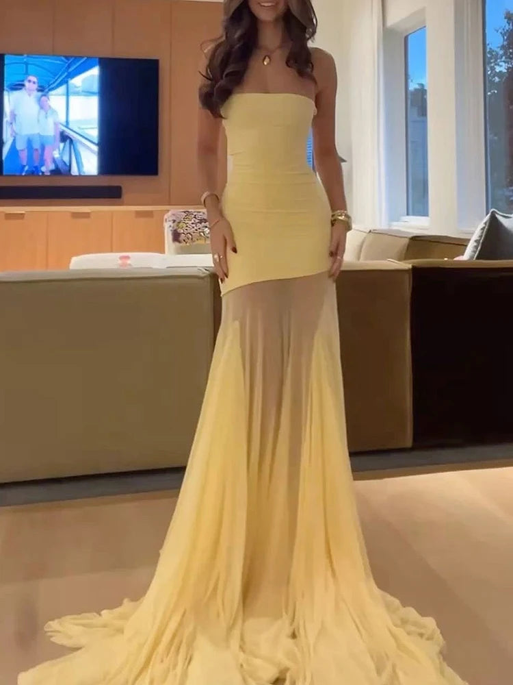 IVYNAKI YELLOW STRAPLESS DRESS
