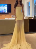 IVYNAKI YELLOW STRAPLESS MAXI DRESS