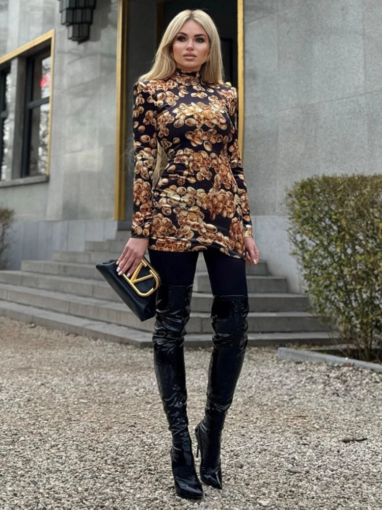 VALENTINA HIGH NECK LONG SLEEVE MINI DRESS GOWN