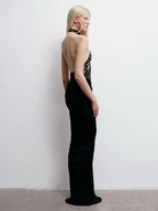 SABIN BLACK LACE HALTER DRESS GOWN
