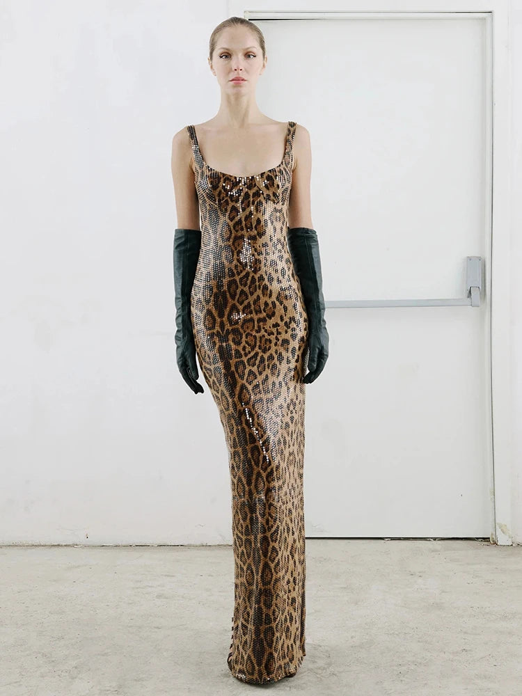 RAYANA LEOPARD SEQUIN  MAXI DRESS