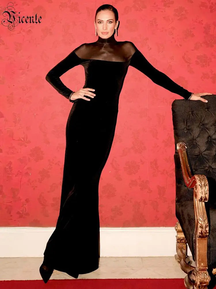 SHAHIDA BLACK HIGH NECK MAXI DRESS