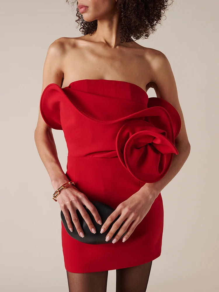 KIRA RED STRAPLESS MINI PARTY DRESS