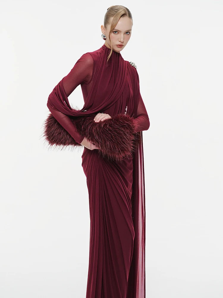 DANIELLE VINTAGE BURGUNDY SLIMMING MAXI DRESS