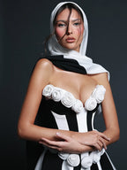 AMAL BLACK WHITE STRAPLESS MINI DRESS