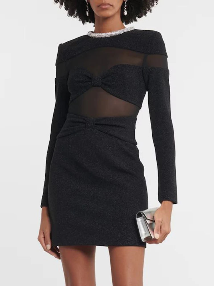 DAISY BLACK LONG SLEEVES MINI DRESS