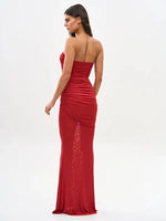 Cargar imagen en el visor de la galería, MICHELLE RED STRAPLESS MESH DRESS
