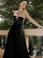 SANLLI BLACK A-LINE MIDI DRESS