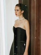 SANLLI BLACK A-LINE MIDI DRESS