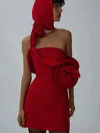 KIRA RED STRAPLESS MINI PARTY DRESS