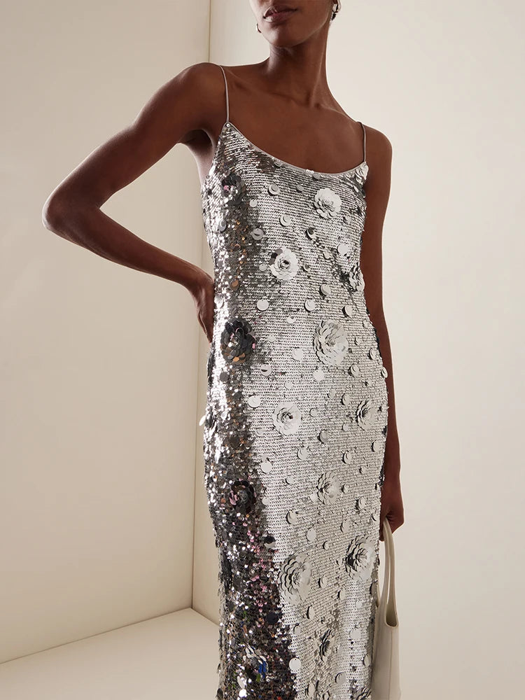 LUIS SLIVER SEQUINS DRESS