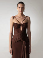 EVERLY BROWN DRAPED MAXI DRESS