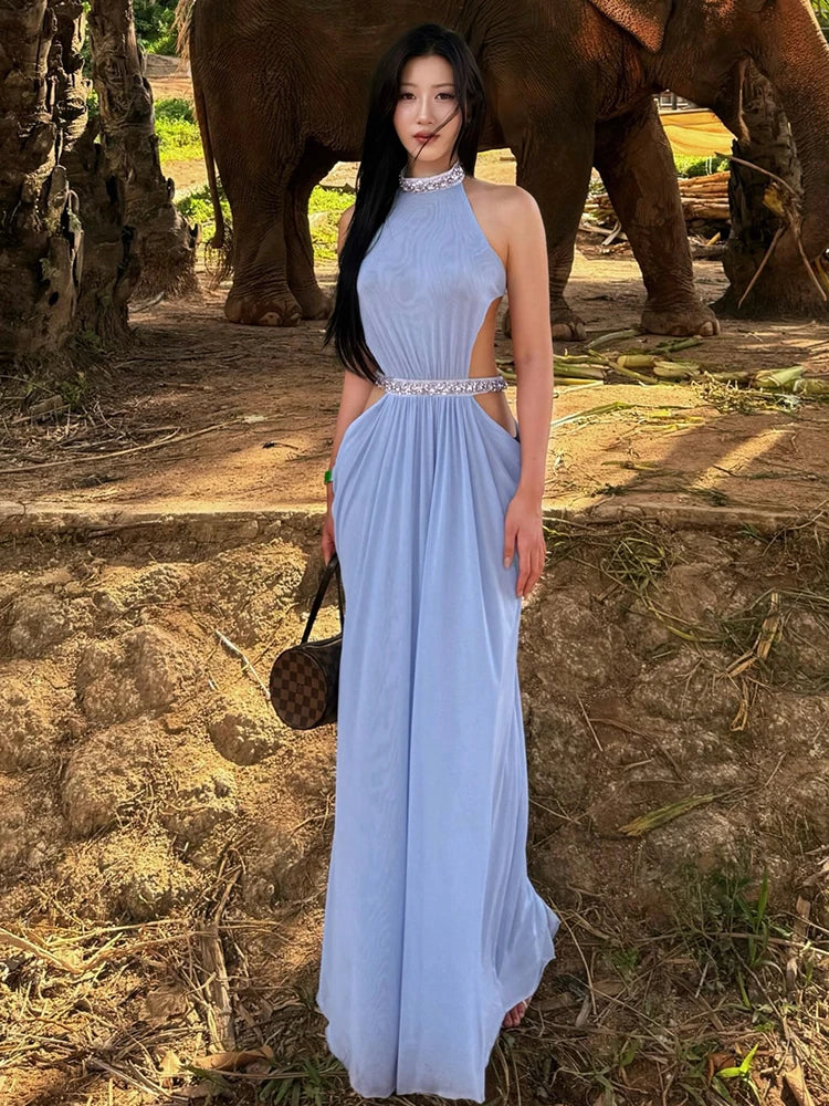 CHLOE HALTER NECK BACKLESS MAXI DRESS