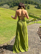 AROTURE OLIVE GREEN HALTER MAXI DRESS