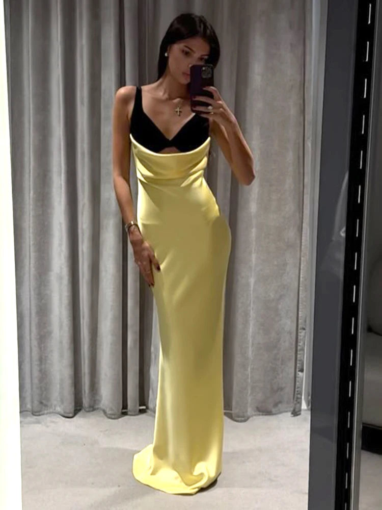 SANDRA BLACK WHITE LONG DRESS EVENING GOWN