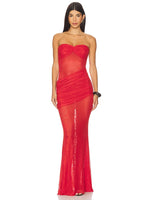 Cargar imagen en el visor de la galería, MICHELLE RED STRAPLESS MESH DRESS
