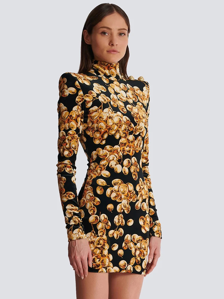 VALENTINA HIGH NECK LONG SLEEVE MINI DRESS GOWN