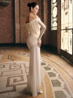 GAYE SHEER WHITE OFF SHOULDER RUCHED MAXI DRESS