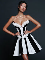 AMAL BLACK WHITE STRAPLESS MINI DRESS