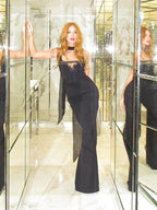 LINDA BLACK STRAPPY LONG DRESS GOWN