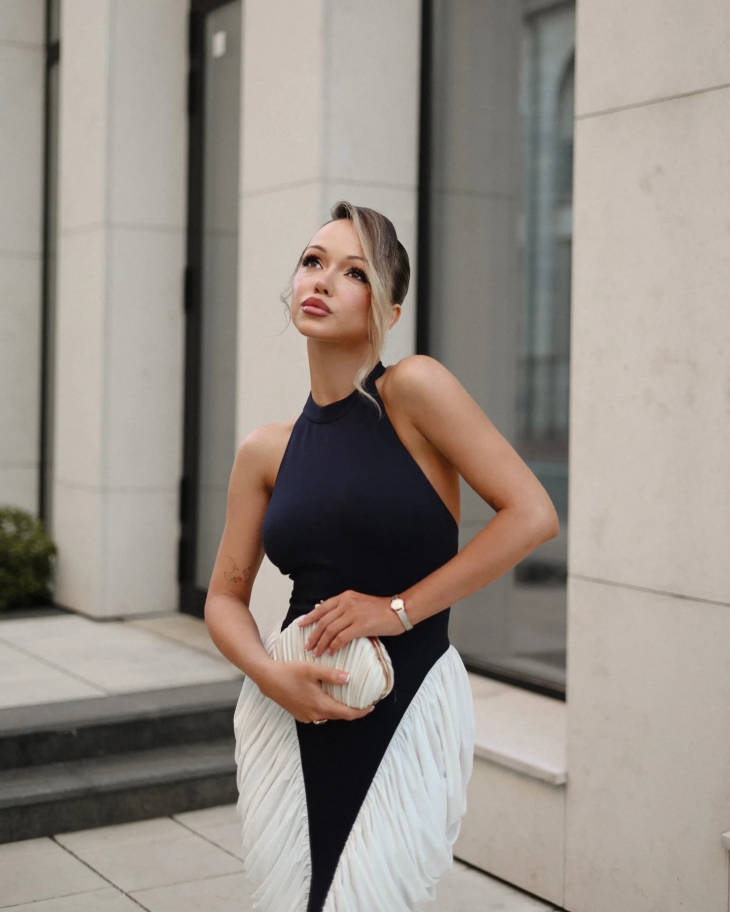 CAMALA COLOR BLOCK HALTER DRESS