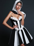 AMAL BLACK WHITE STRAPLESS MINI DRESS