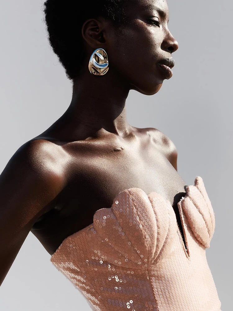 CHRISTINE NUDE SEQUIN STRAPLESS MAXI DRESS