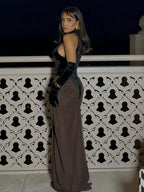 VALERY BLACK HALTER MESH DRESS GOWN
