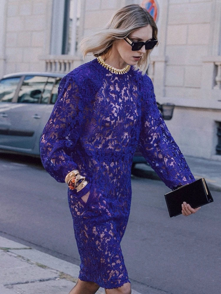 MAEVE BLUE LACE MIDI DRESS