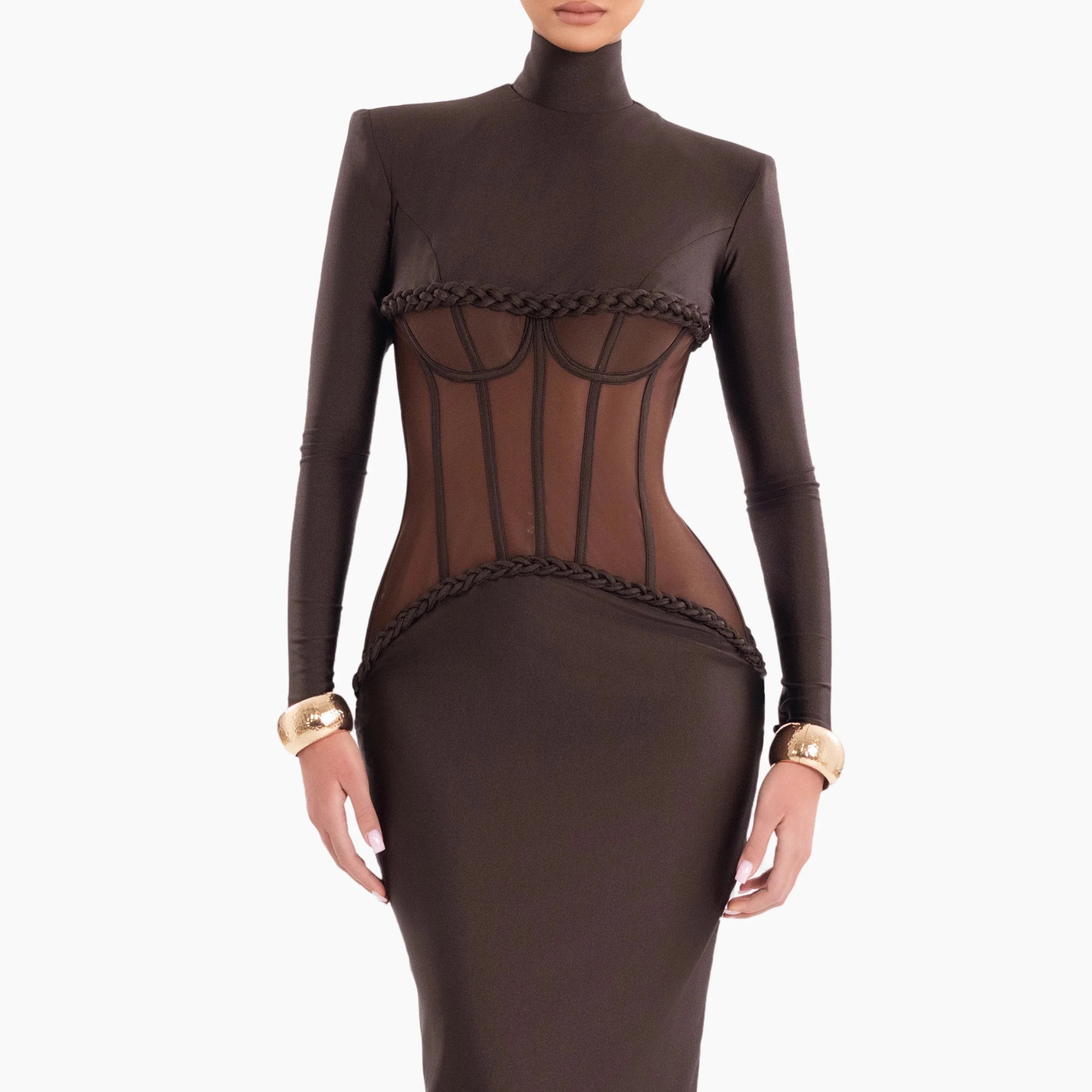 JAMACY BROWN MESH DRESS