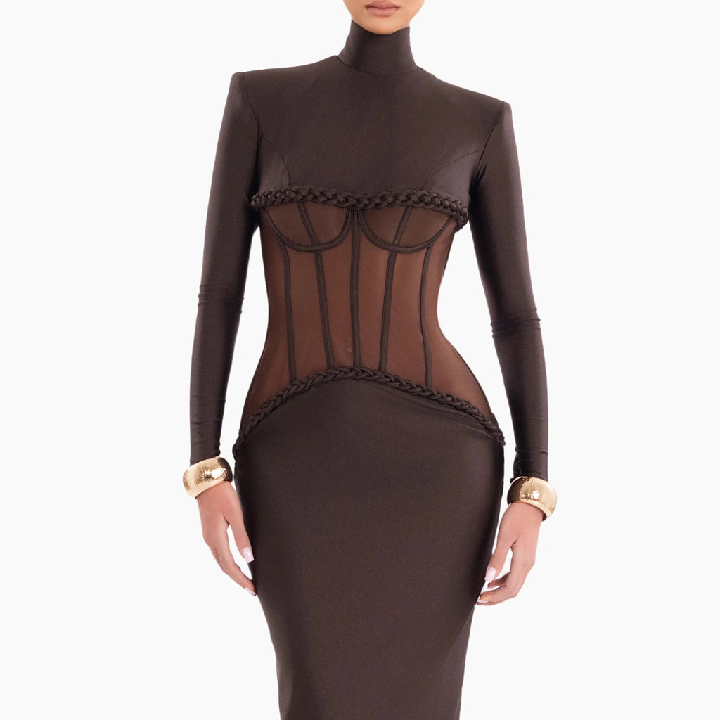 JAMACY BROWN MESH MAXI DRESS