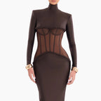 JAMACY BROWN MESH MAXI DRESS