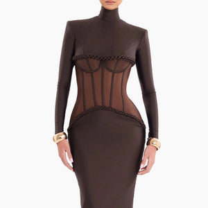 JAMACY BROWN MESH DRESS