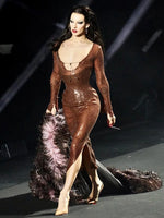 Charger l&#39;image dans la galerie, MALIHA BROWN SEQUINS LONG SLEEVES DRESS
