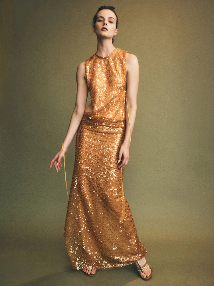 BONNIE ORANGE SEQUINS MAXI DRESS