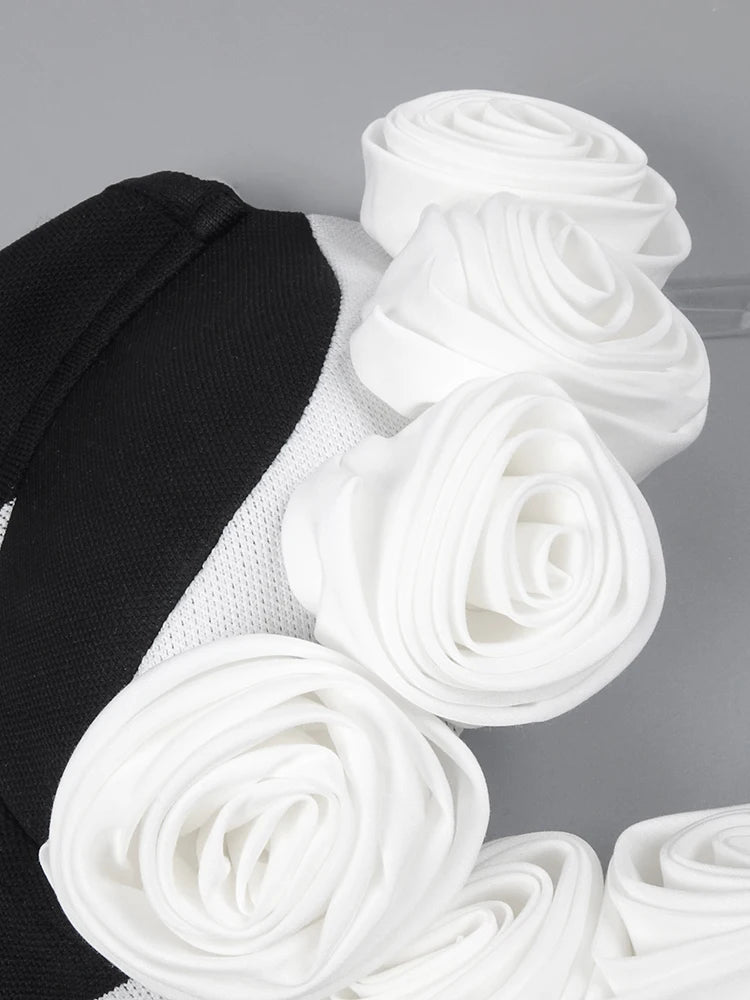 AMAL BLACK WHITE STRAPLESS MINI DRESS