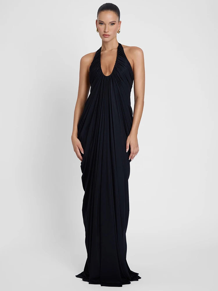 LIAM BLACK HALTER NECK BACKLESS MAXI DRESS