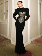 VINNA BLACK HIGH NECK CRYSTAL MAXI DRESS