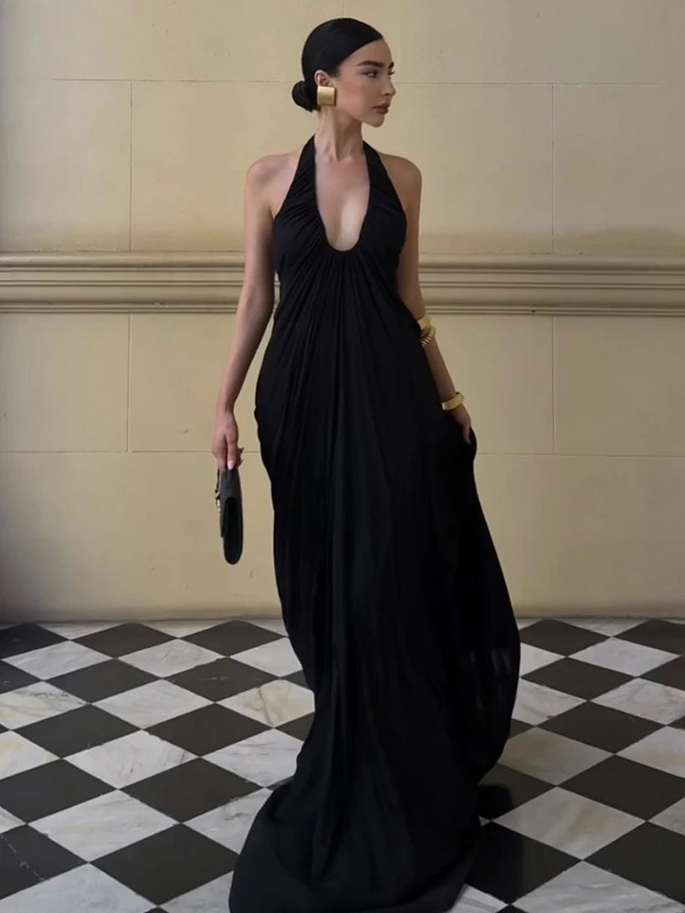 LIAM BLACK HALTER NECK BACKLESS MAXI DRESS