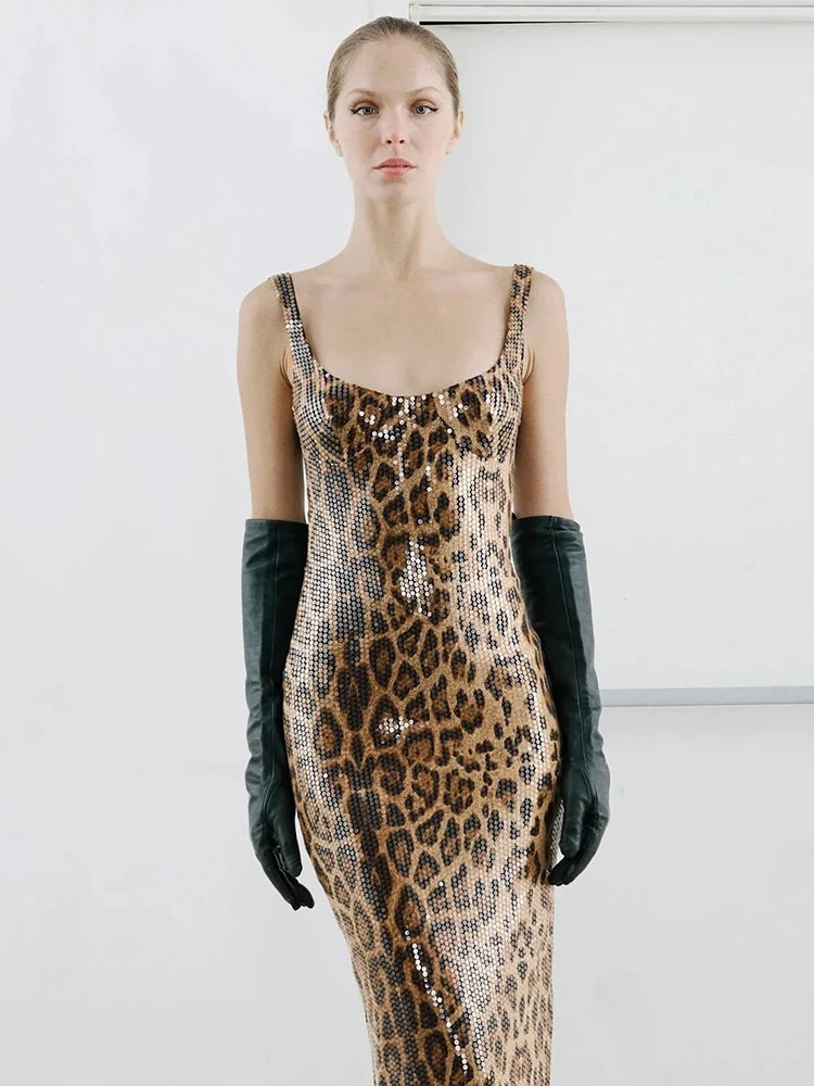 RAYANA LEOPARD SEQUIN  MAXI DRESS