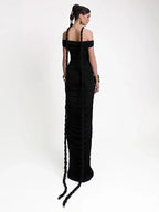 SOFIYA BLACK WHITE OFF SHOULDER DRESS DOWN